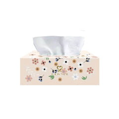 Floral-printed tissue box with white 4-ply tissues