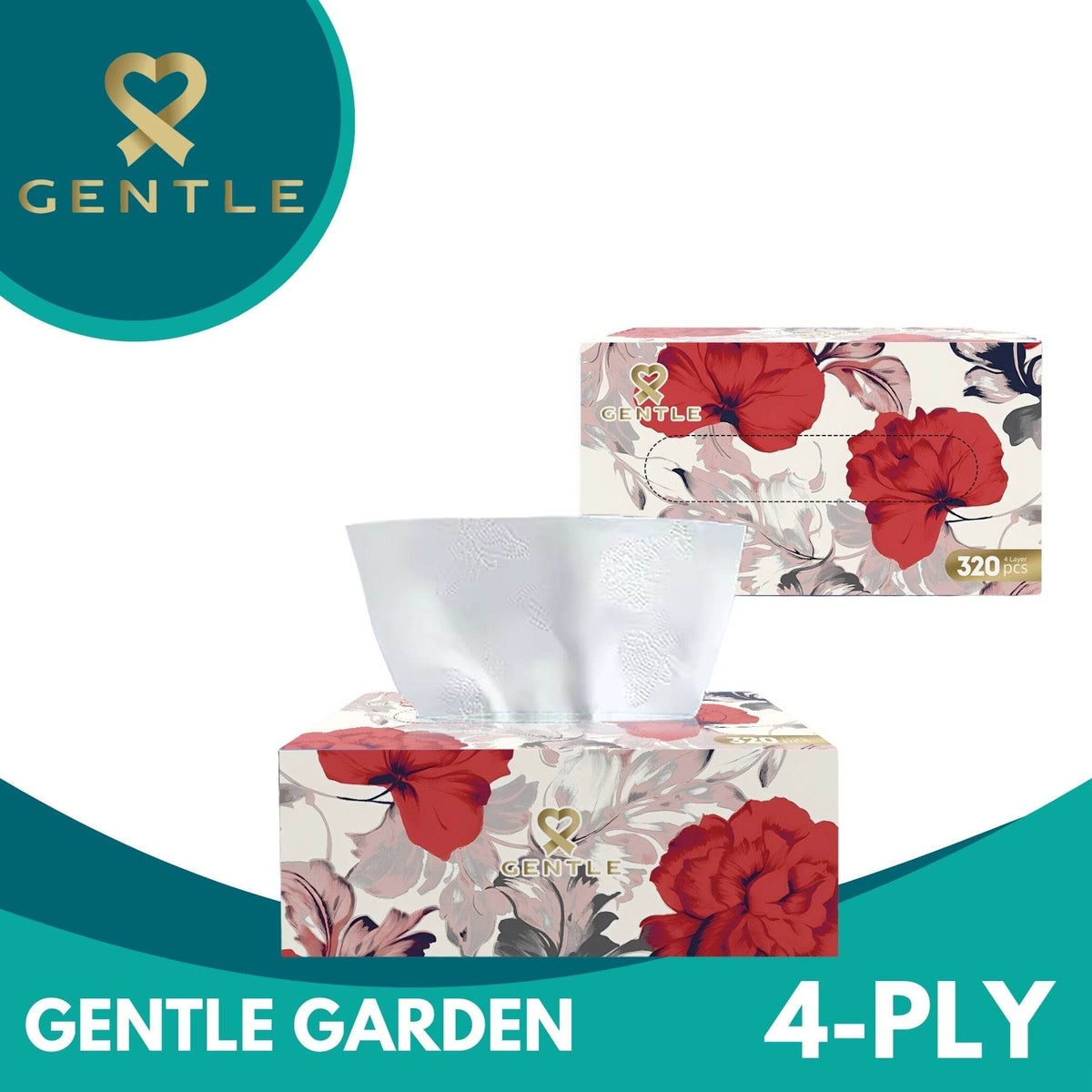 4-ply floral tissue box with white tissues, Gentle Garden design, 320-count pack
