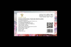 Tissue box label panel with barcode and certification icons