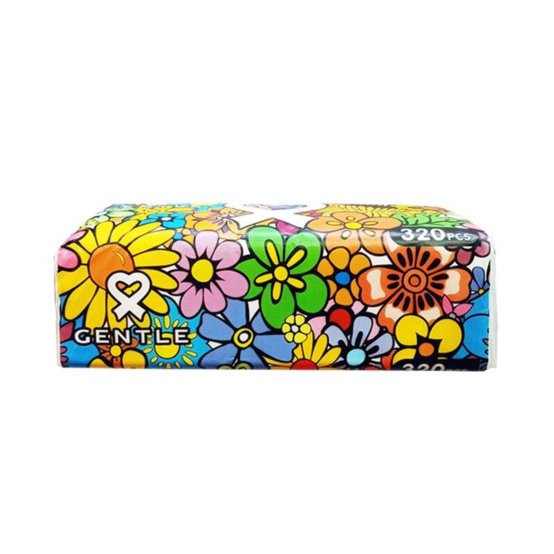 Multicolor floral tissue box cover, 'GENTLE', 320 tissues capacity