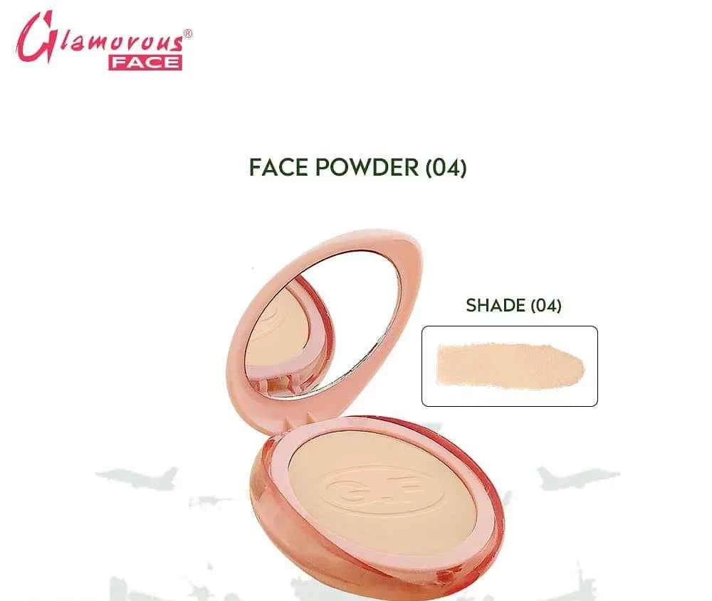 Face powder compact, shade 04, with beige swatch and open lid.