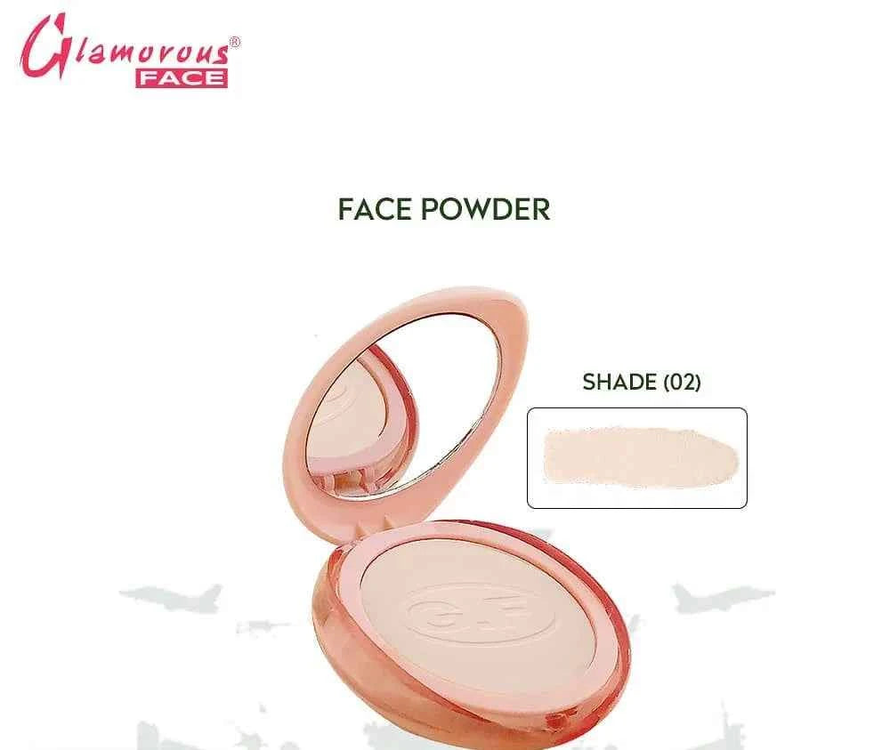 Face powder compact with shade 02 pan and matching swatch
