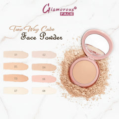 Glamorous Face Powder compact with mirrored lid and loose powder, multiple shade swatches