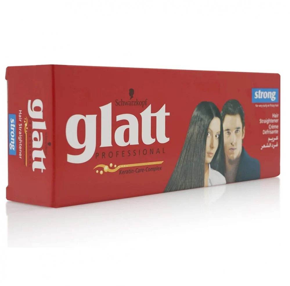 Red glatt Professional hair straightening cream box, strong, with model portraits