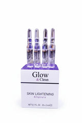 Glow & Clean skin lightening ampoule box with four clear vials