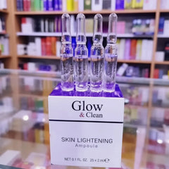 Glow & Clean skin lightening ampoule box with multiple clear vials