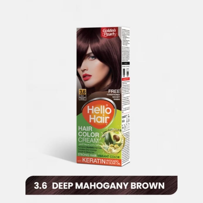 Hair color cream box with 3.6 deep mahogany brown label