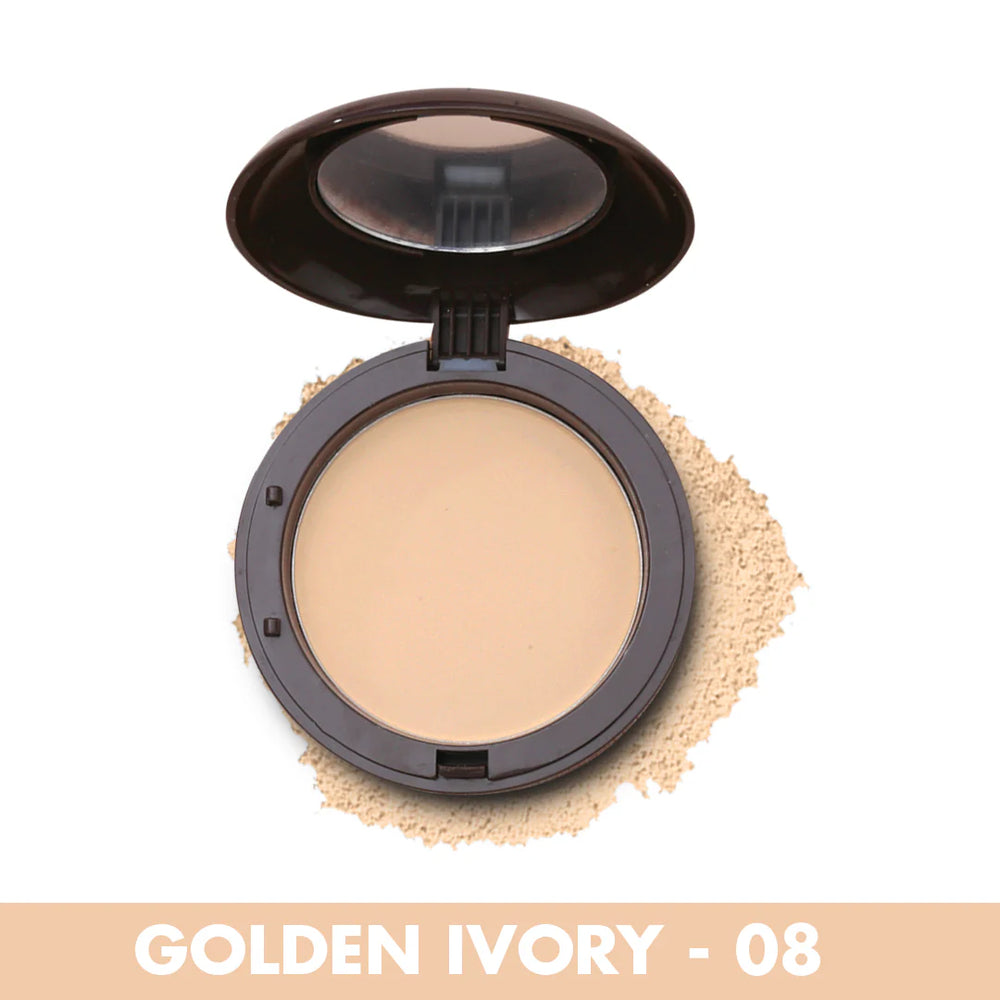 Face powder compact with mirror, Golden Ivory 08 shade in round pan