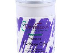 Hydroxy clay mask jar close-up, purple text label on white