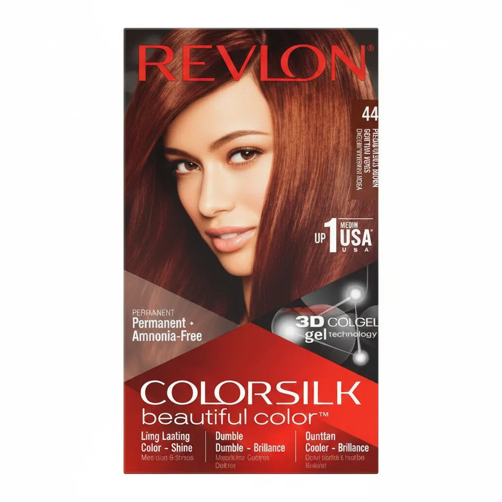 Revlon ColorSilk hair color box, shade 44, permanent ammonia-free, 3D color gel