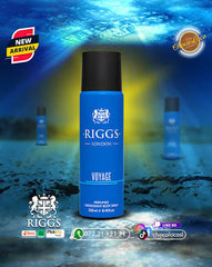Riggs Voyage body spray, 250 ml, blue bottle with black cap