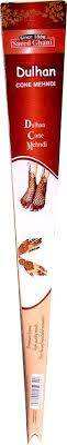 Saeed Ghani bridal cone mehndi, beige henna cone with red label