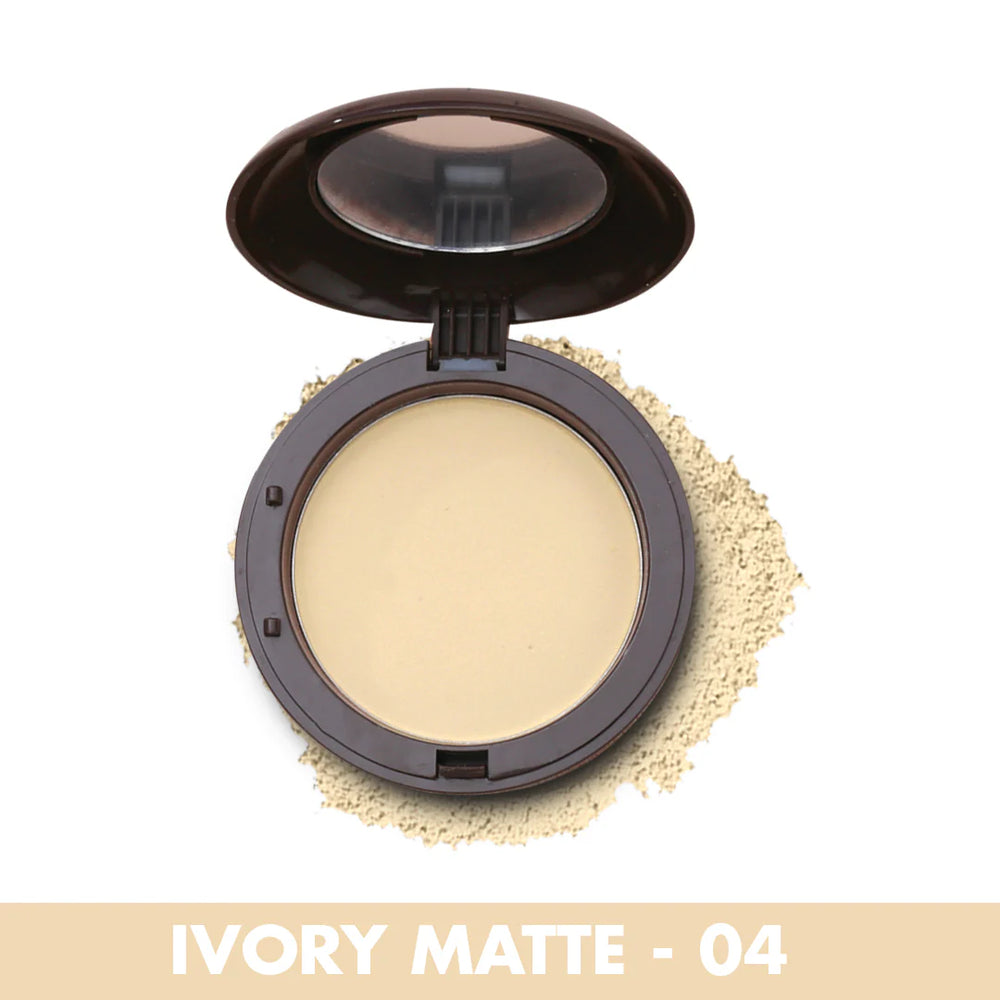 Face powder compact with mirror, Ivory Matte 04 shade in round pan