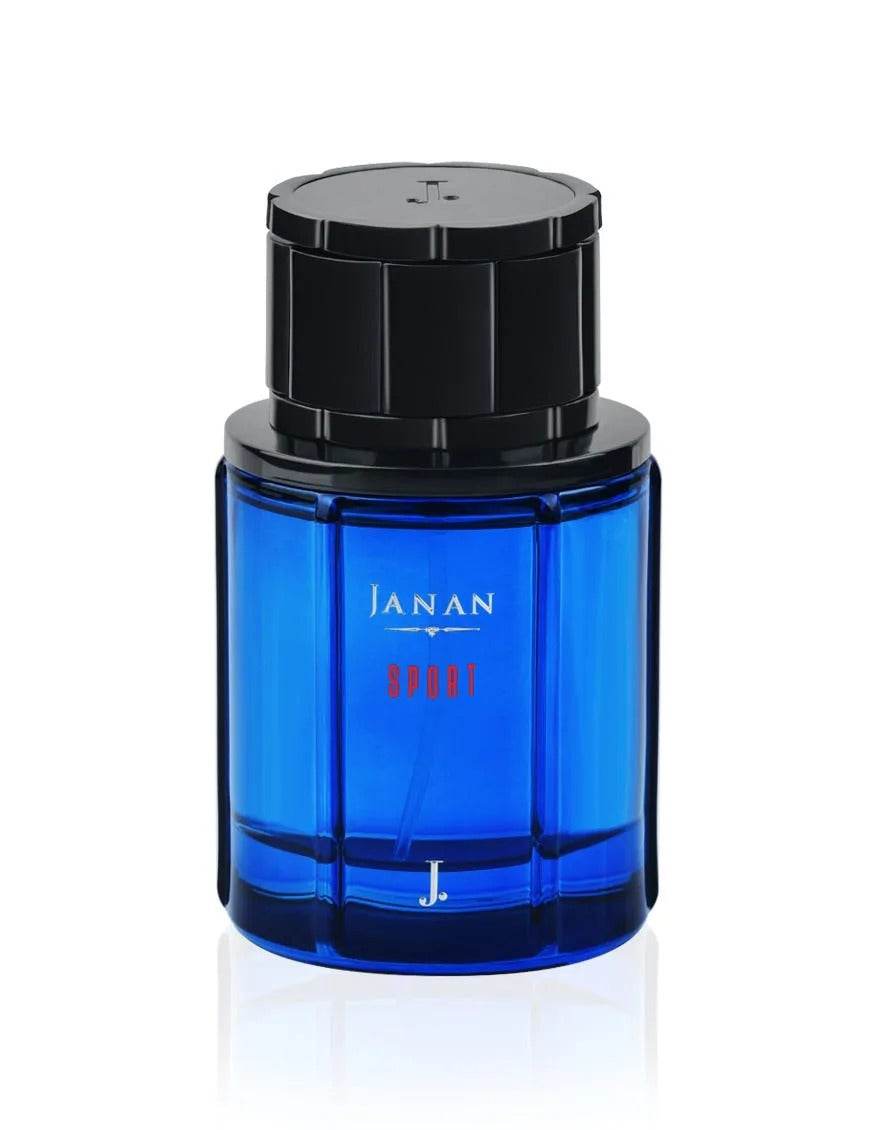 Sport eau de parfum bottle, close view of blue glass and black cap