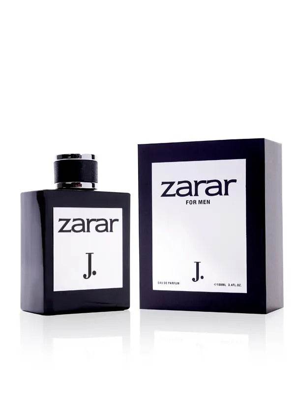 Men's eau de parfum bottle and matching box, black with silver cap and white labels