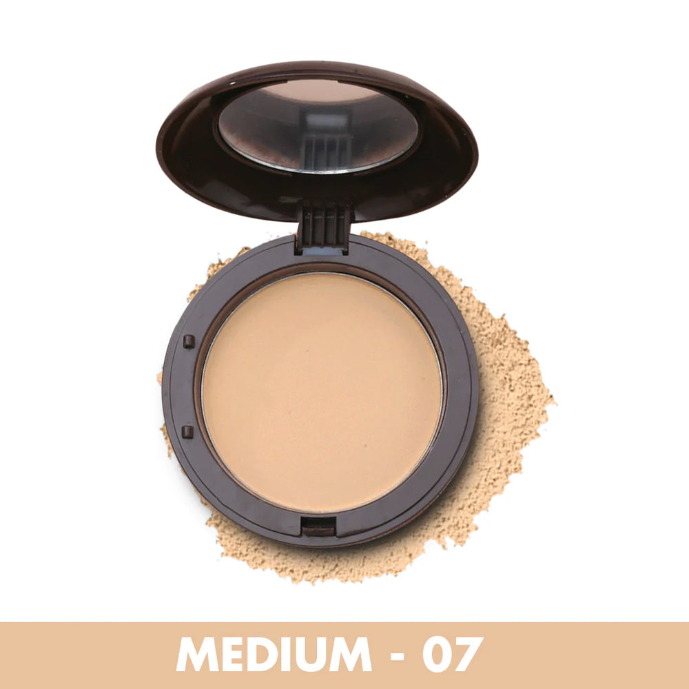 Face powder compact with mirror, Medium 07 shade in round pan