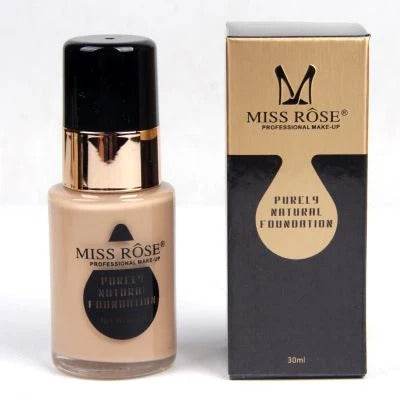 Foundation bottle with black cap and cardboard box packaging, natural beige