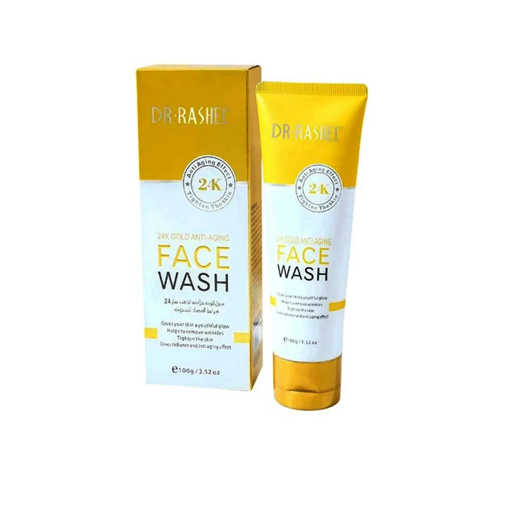 Gold and white DR.RASHEL 24K face wash tube and box