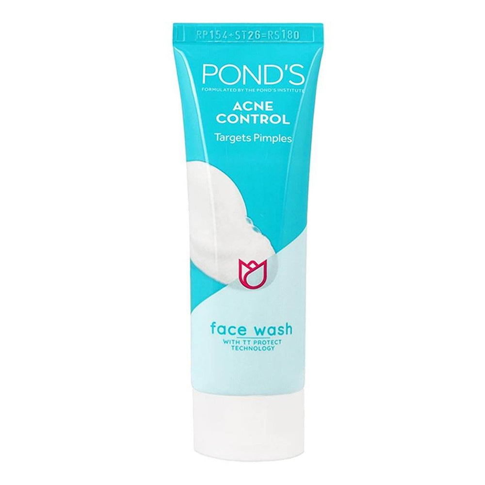 Pond’s Acne Control face wash tube, blue and white, with flip-top cap