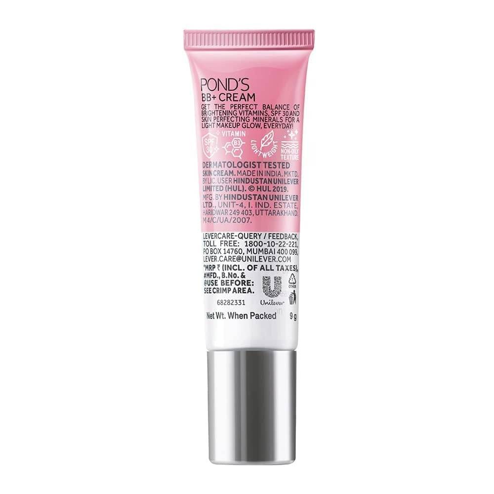 POND'S BB+ Cream tube back label, light coverage, SPF 30 PA++