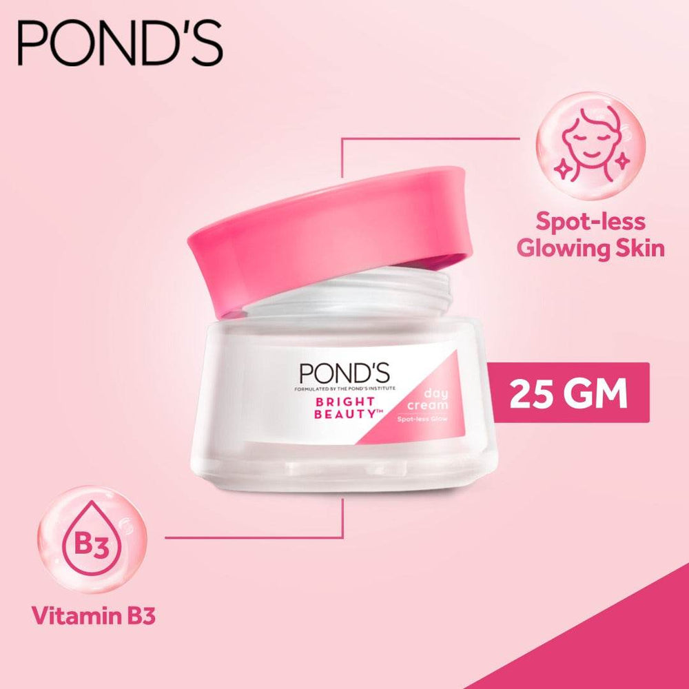 POND'S Bright Beauty day cream jar with pink lid and 25 gm label