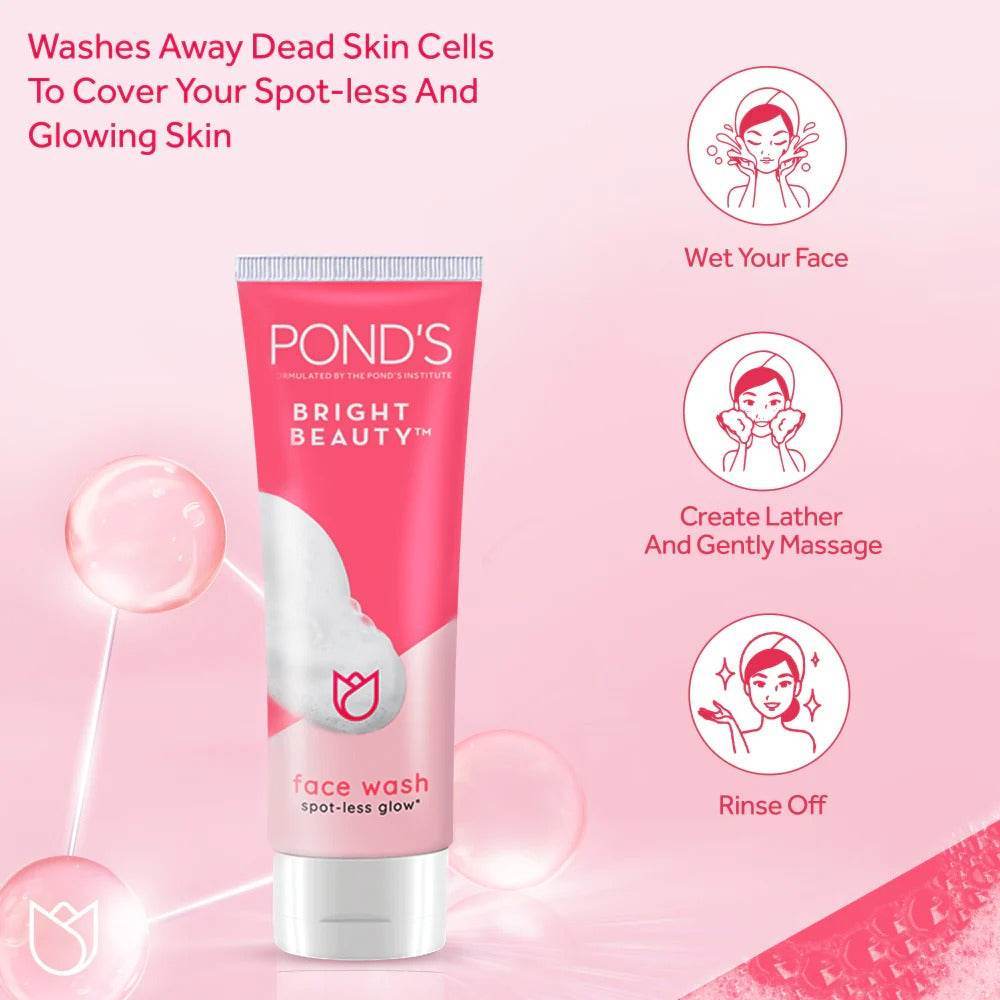 POND'S Bright Beauty face wash tube, pink label with white base and silver cap band
