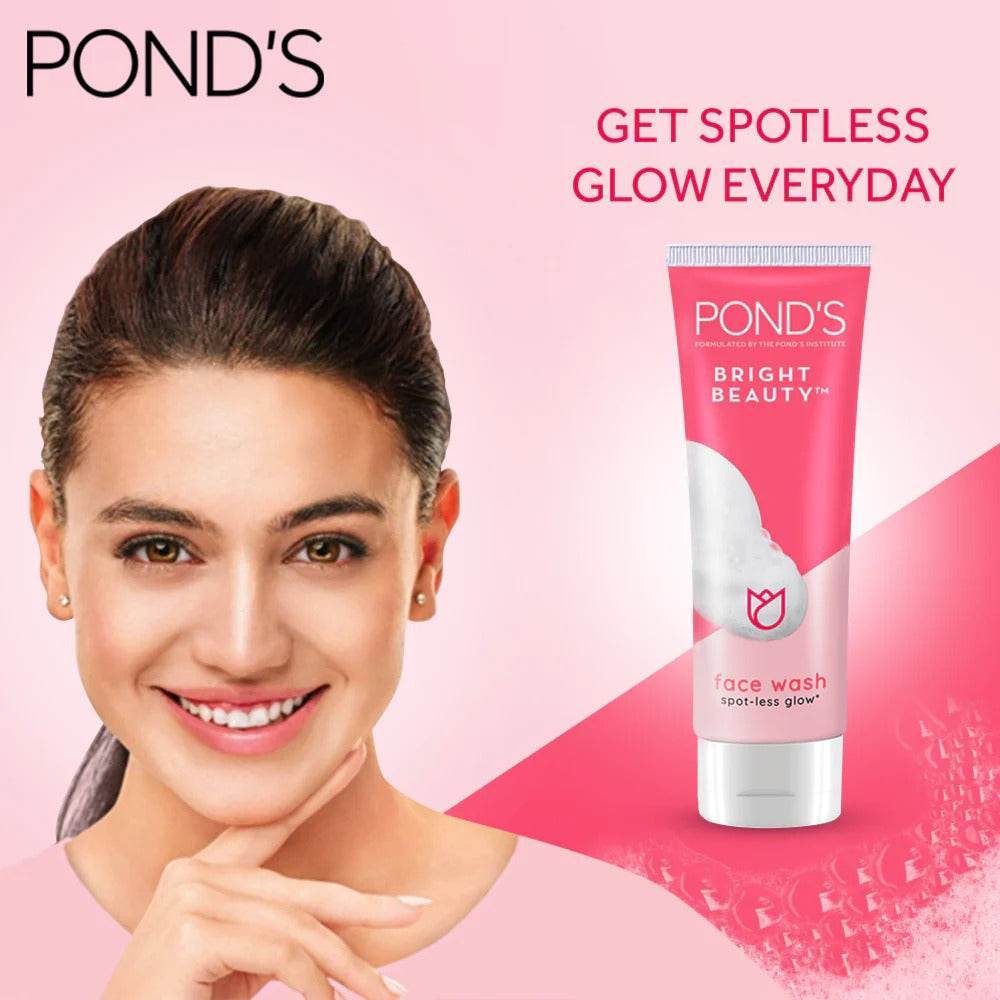 POND'S Bright Beauty face wash tube, pink and white, upright with branding