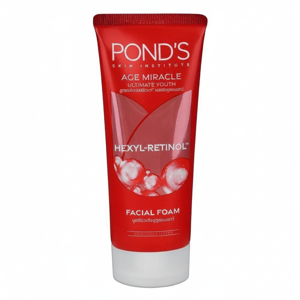POND'S age miracle hexyl-retinol facial foam tube, red cap and red body