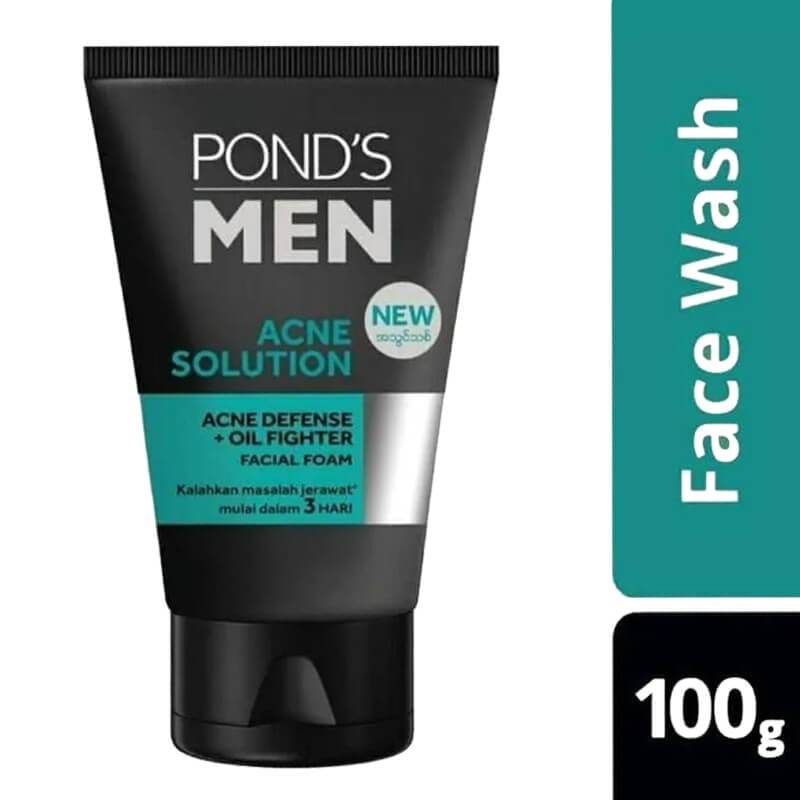Pond's Men acne solution face wash facial foam, black tube, 100 g shown