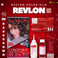 Revlon ColorSilk hair color kit, shade 30, with bottles and developer