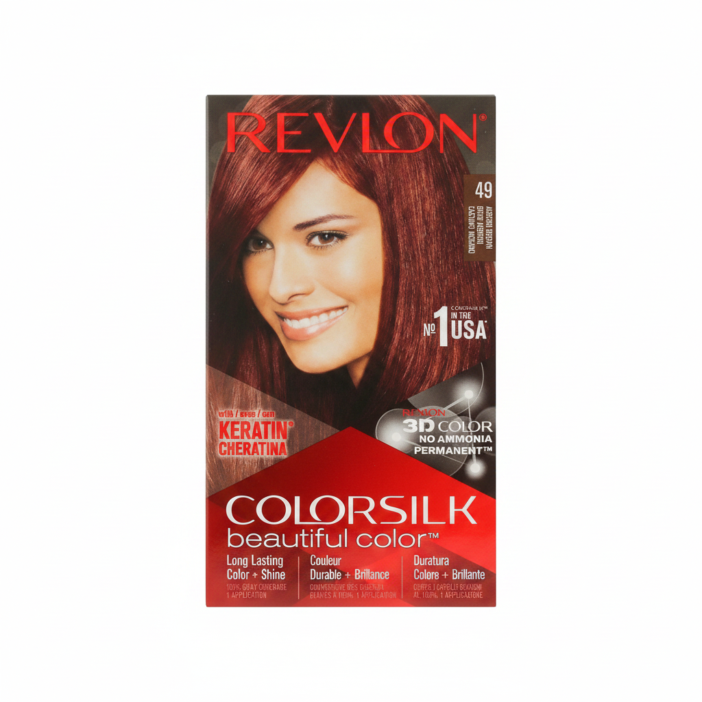 Revlon ColorSilk hair color kit, shade 49, boxed with instructions