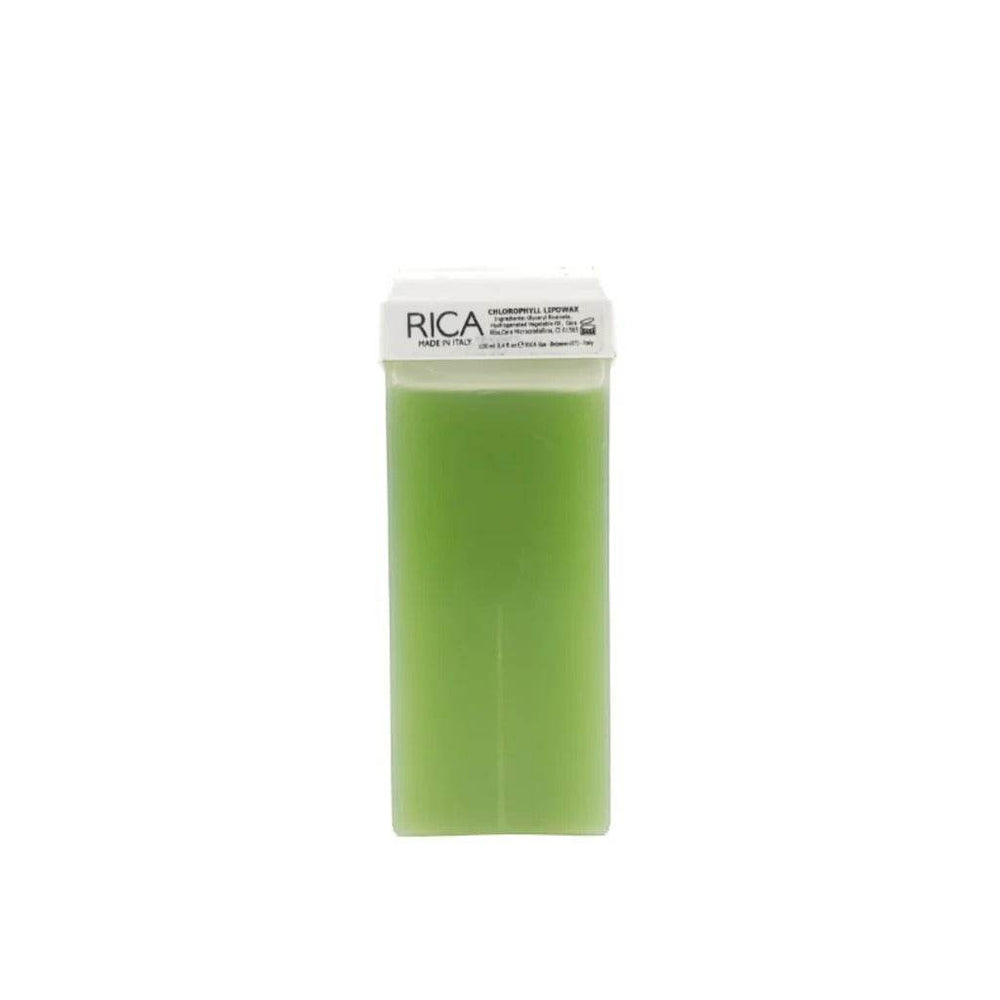 Rica lipowax refill cartridge with top label, translucent green wax container