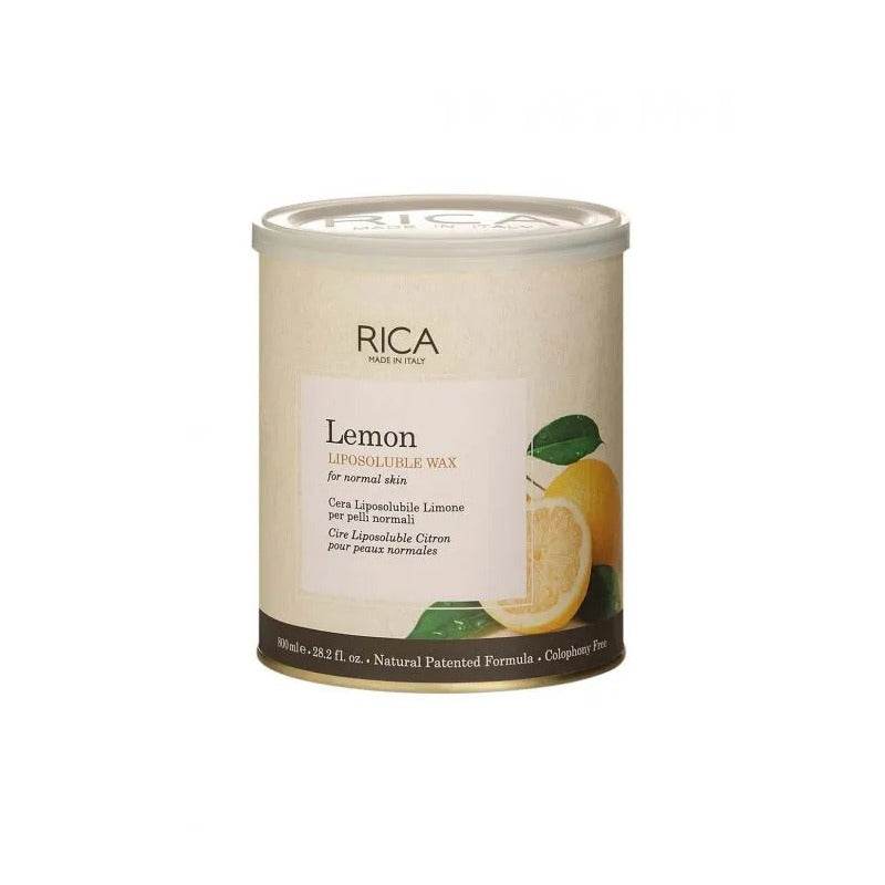Liposoluble lemon wax jar for normal skin with RICA label and lemon slice graphic