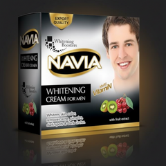 Men's whitening cream package with NAVIA logo and vitamin graphic
