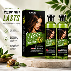 Lichen hair color gel dark brown, carton and two green bottles