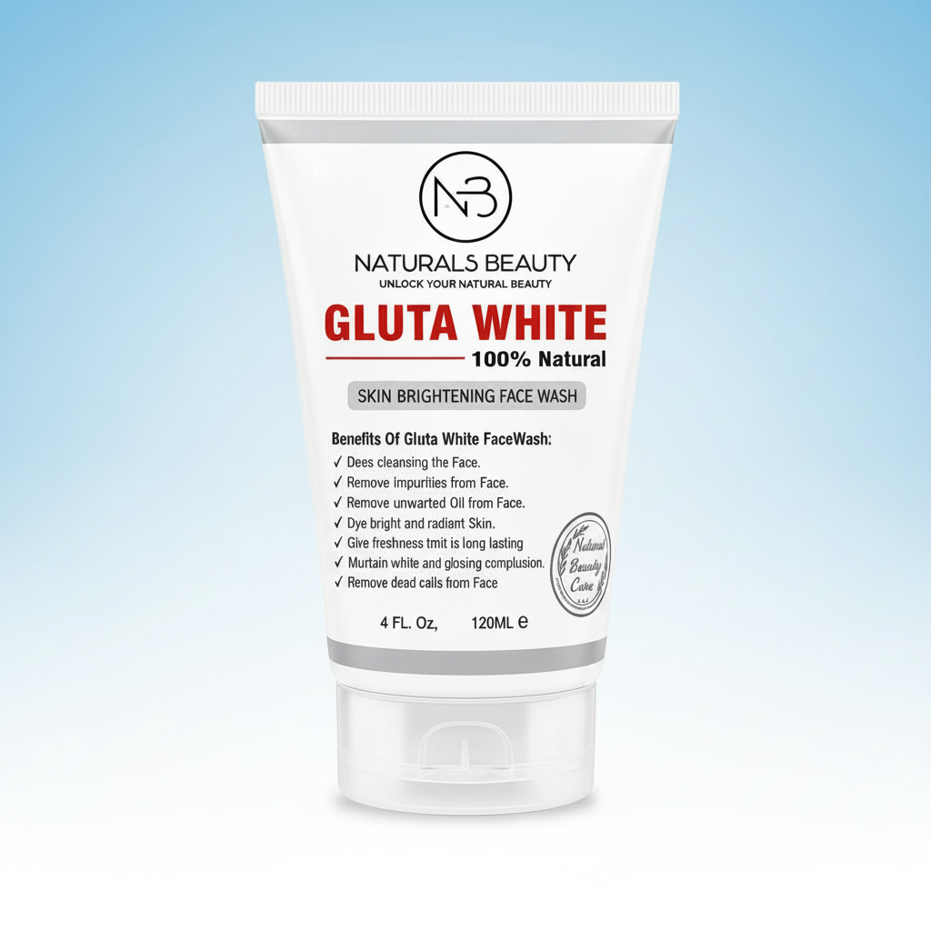 White skin brightening face wash tube front view with ribbed cap and 120 mL marking