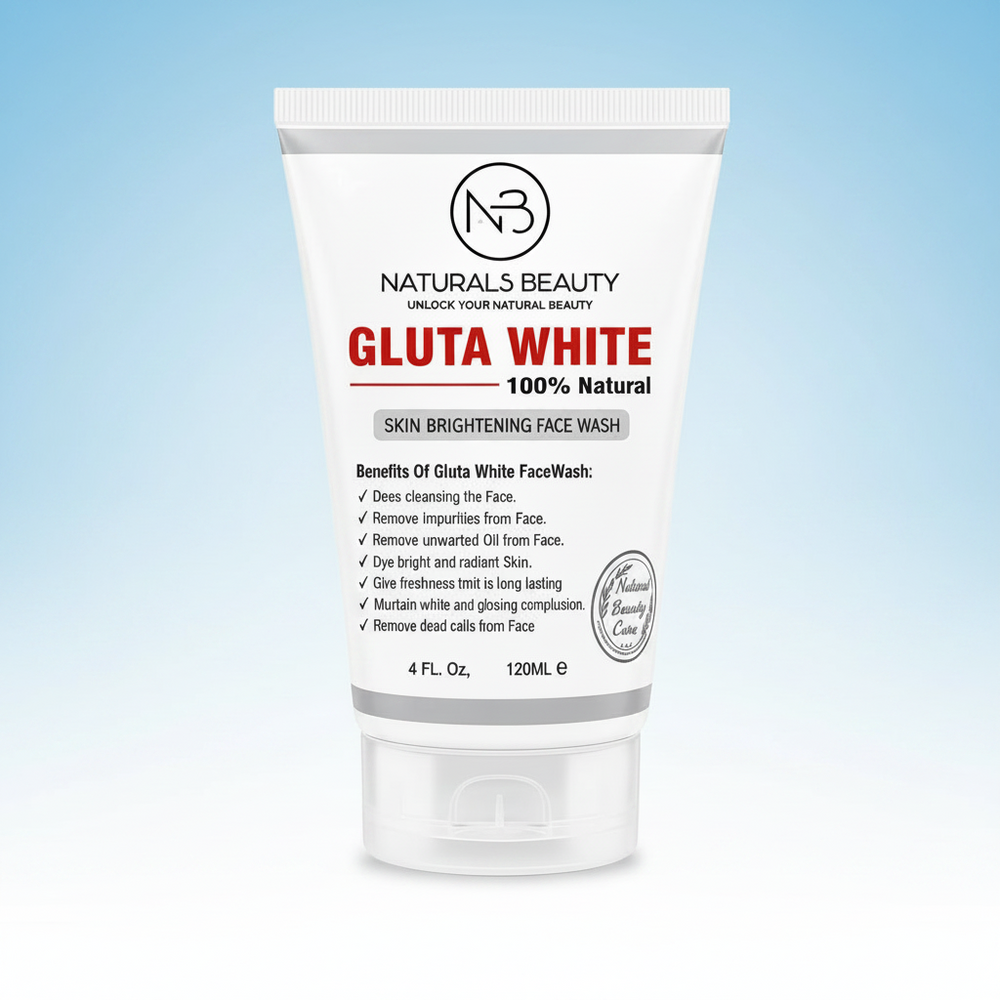 White skin brightening face wash tube front view with ribbed cap and 120 mL marking
