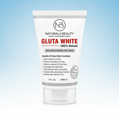 White skin brightening face wash tube front view with ribbed cap and 120 mL marking