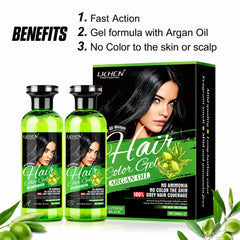 Lichen hair color gel set with two green bottles and box, argan oil and no ammonia