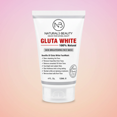 White face wash tube with ribbed cap and front label, benefits list and 120 mL