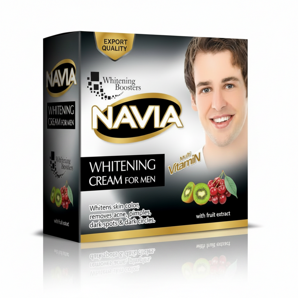 Whitening cream for men box front view with NAVIA branding