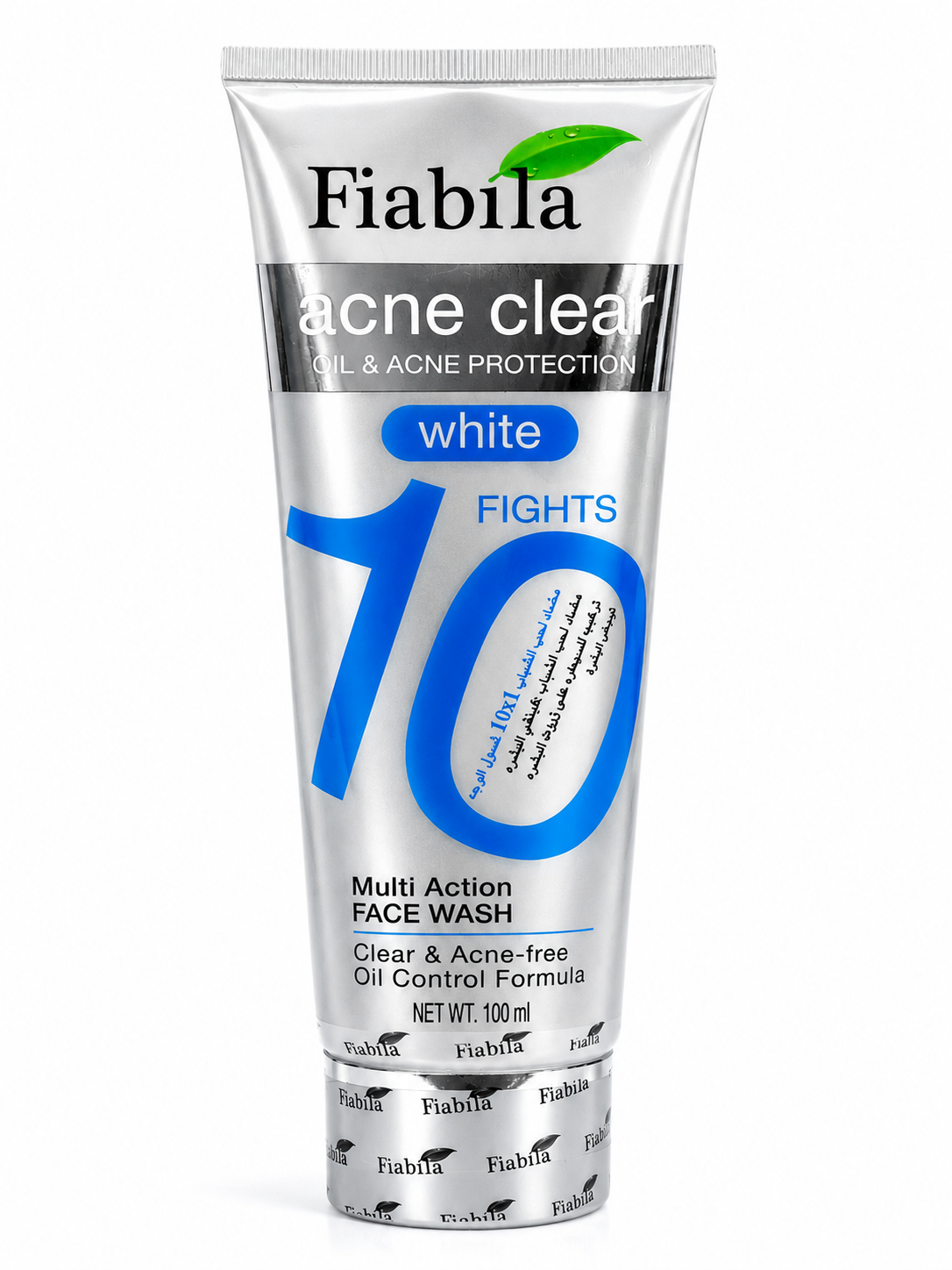 Fiabila acne clear oil & acne protection face wash tube, white, 100 ml, front-facing