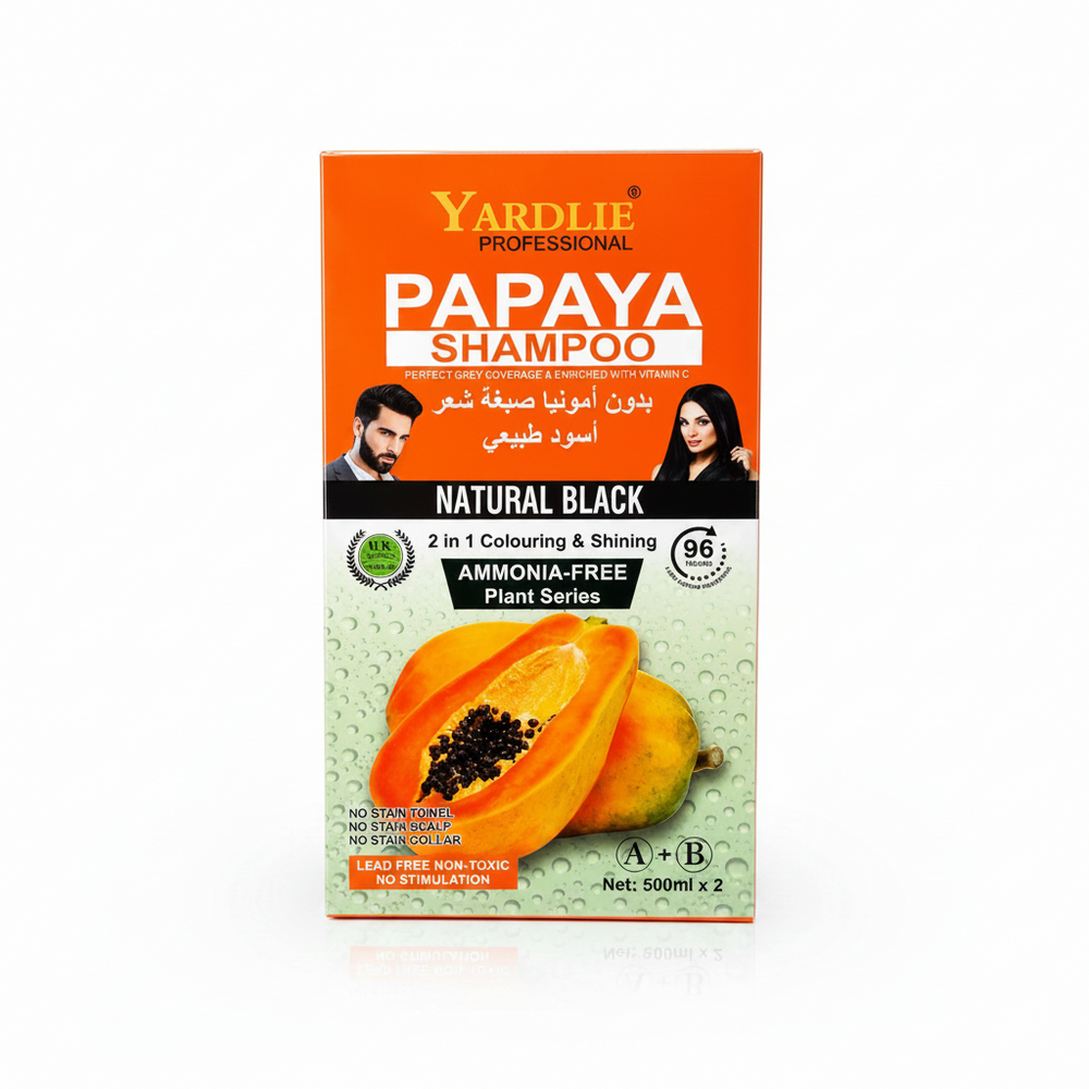 Yardley Papaya Shampoo box, Natural Black, ammonia-free plant series, 500ml x2