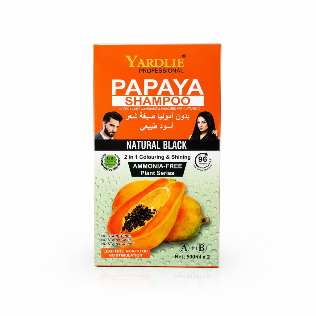 Yardley Papaya Shampoo box, Natural Black, ammonia-free plant series, 500ml x2