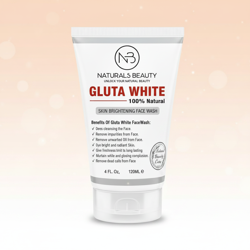 White skin brightening face wash tube with ribbed cap, front label and size text