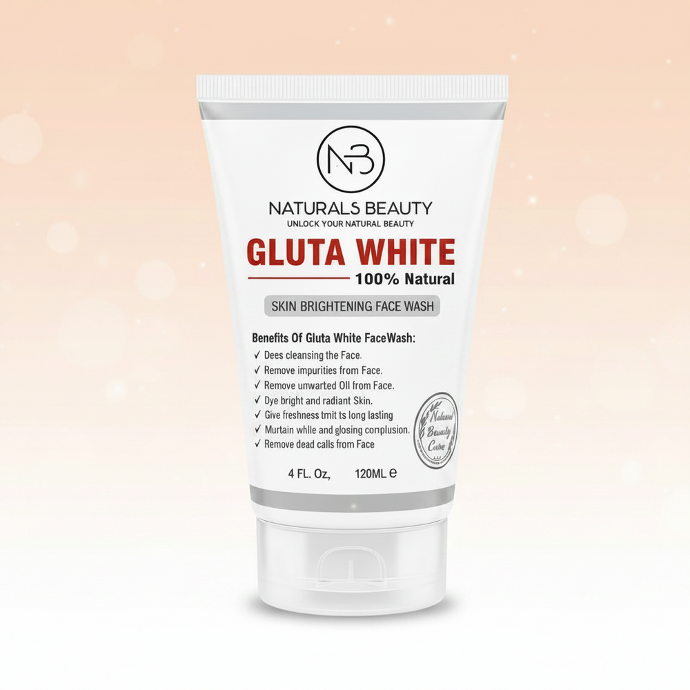 White skin brightening face wash tube with ribbed cap, front label and size text