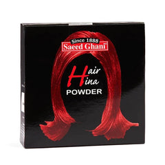 Hair henna powder box front with red Saeed Ghani logo and Hair Hina Powder text