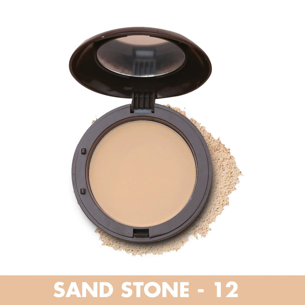 Pressed face powder compact with mirror lid, sand stone shade 12, with powder puff