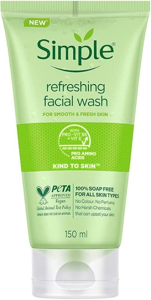 Simple facial wash tube, green, 150 ml, front view with label details
