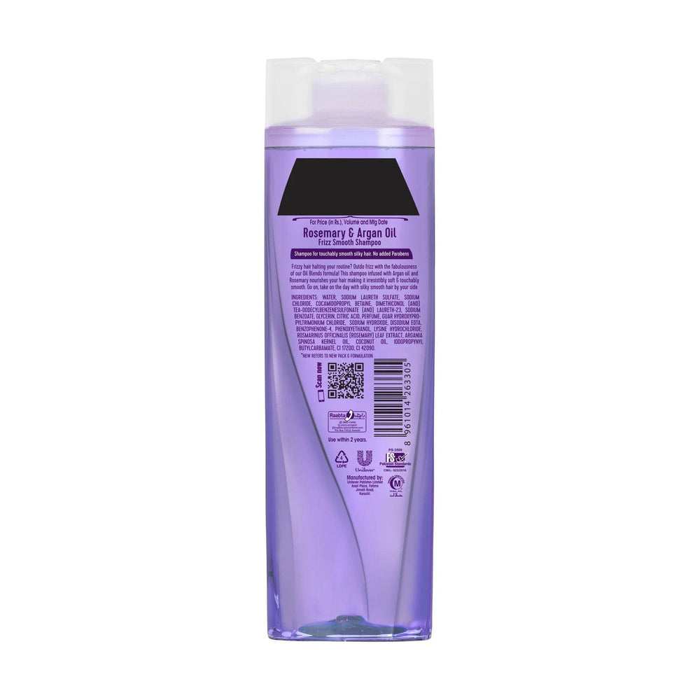 Sunsilk shampoo bottle back label with rosemary & argan oil, 380 ml